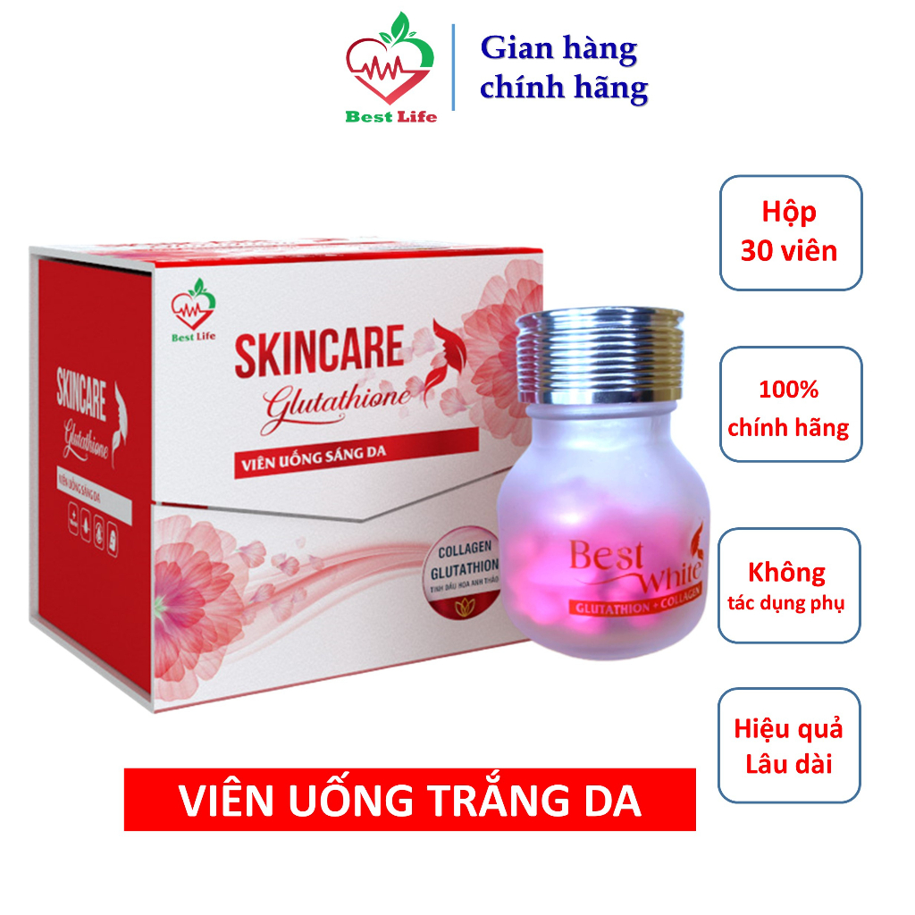 Viên uống trắng da Best Life SkinCare Glutathione ngăn ngừa lão hoá làm sáng da mờ nám tàn nhang hộp 30 viên