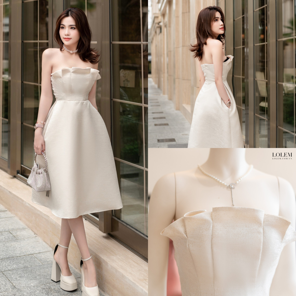 Đầm cúp ngực LOLEM DX400 form xòe có túi hông vải tafta xước giữ form tốt