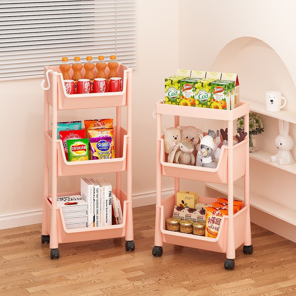 Kệ Đựng Đồ Đa Năng 3 TẦNG Màu Hồng Có Bánh Xe Di Chuyển - Kệ Nhựa Đựng Mỹ Phẩm Làm Giá Sách Sử Dụng Để Đồ  Phòng Ngủ