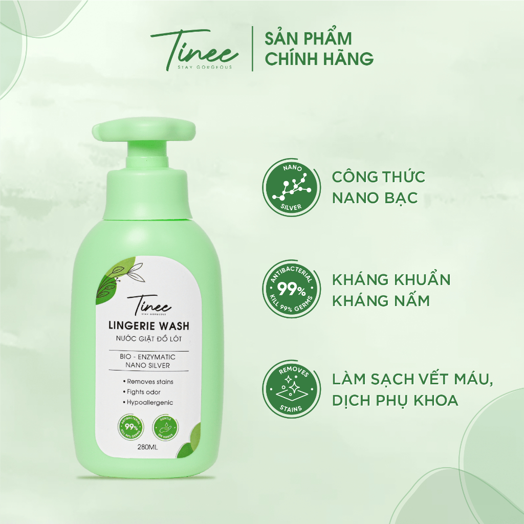 Nước giặt đồ lót Sinh học Tinee 280ml diệt khuẩn nấm Nano Bạc