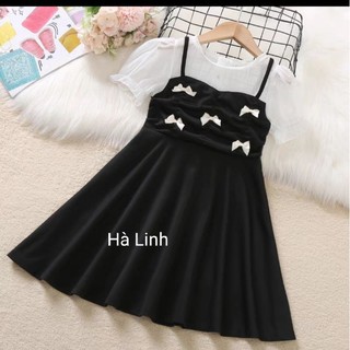 Váy bé gái, đầm dây nơ đen trắng cho bé.