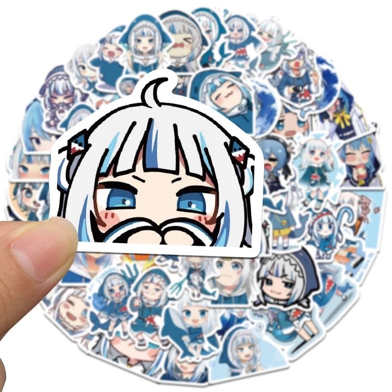 Set combo 50 miếng dán sticker anime Hololive Gawr Gura dán nón mũ bảo hiểm laptop vali sổ tay đàn guitar điện thoại