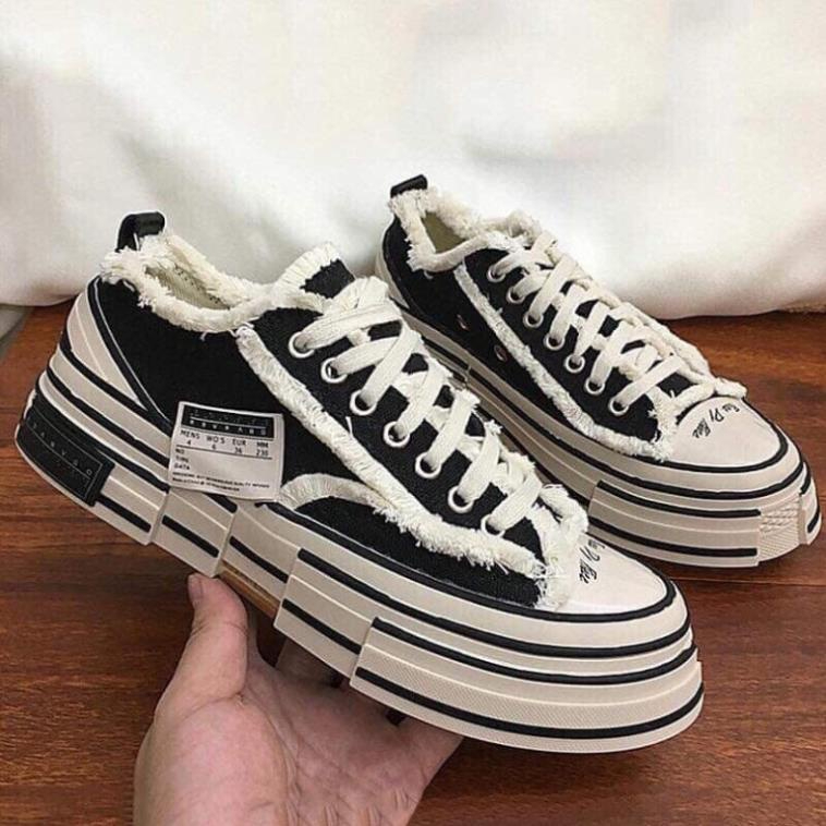 Giày Sneaker, Giày thể thao nam nữ Xvessel cao cấp full box đế gỗ đúc đẹp siêu nhẹ, vải rách cổ thấp cá tính D10