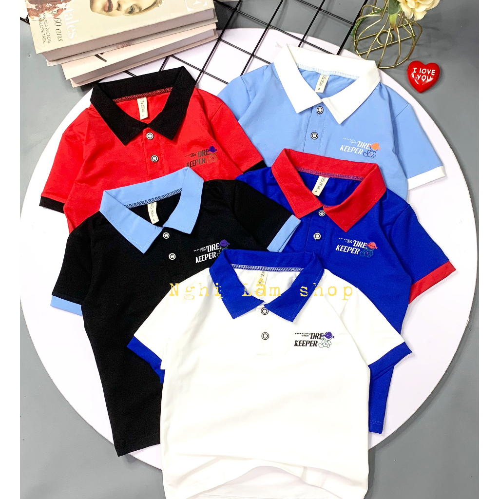 Áo thun ngắn tay cổ trụ bé trai chất liệu cotton 100% co giản 4 chiều mềm min mát cho bé 10-37kg