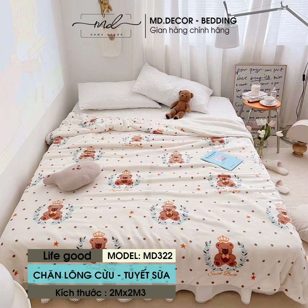Chăn lông cừu nhung tuyết MD.Decor kích thước 2mx2m3 ấm áp nhiều họa tiết 3D dễ thương tiện lợi cho mọi gia đình