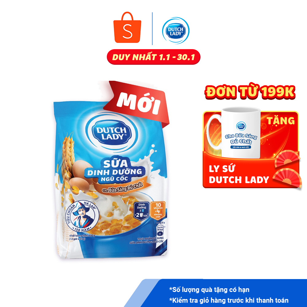 Túi 12 Gói Sữa Dinh Dưỡng + Ngũ Cốc Cô Gái Hà Lan (gói 300g)