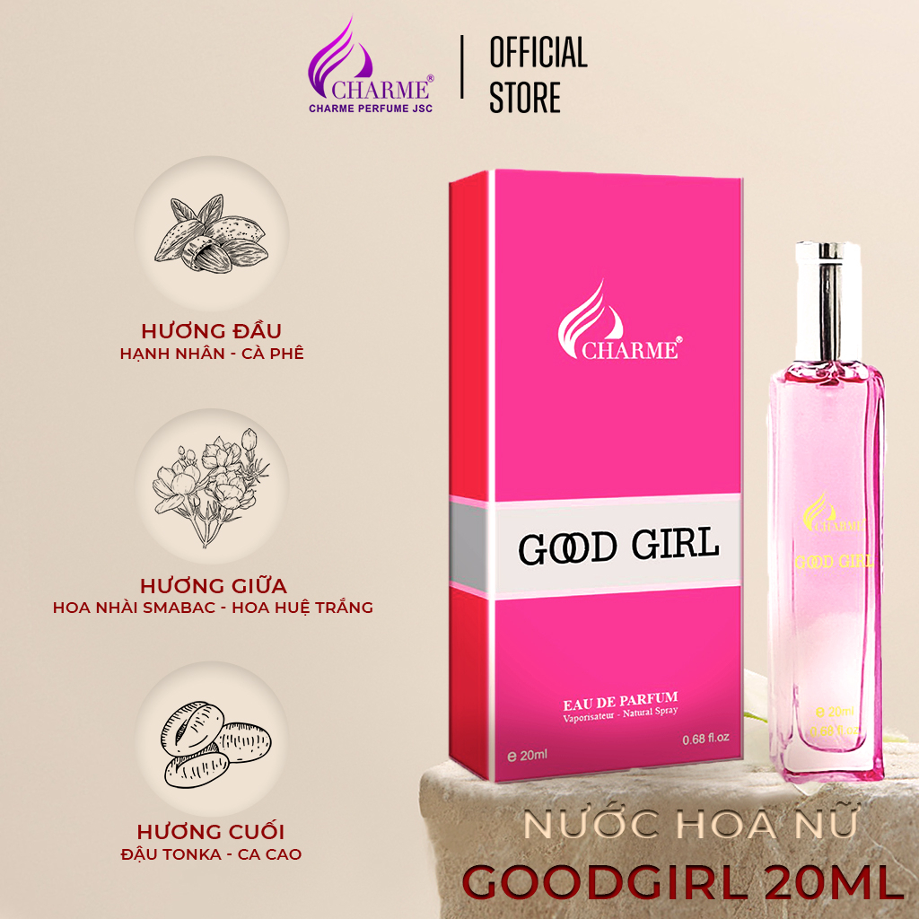 Nước hoa nữ cao cấp, Charme GoodGirl, mùi hương hoa cỏ, nhẹ nhàng, thanh thoát, lưu hương lâu, 20ml