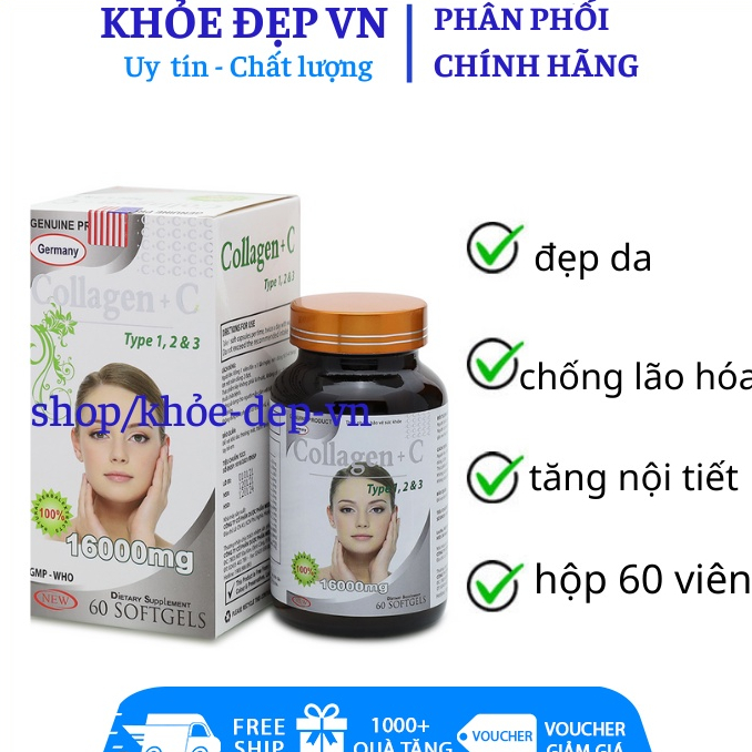 Viên uống đẹp da Collagen +C bổ sung Vitamin A E C giảm nám , tàn nhang ,sạm da Hộp 60 viên , collagen xoăn