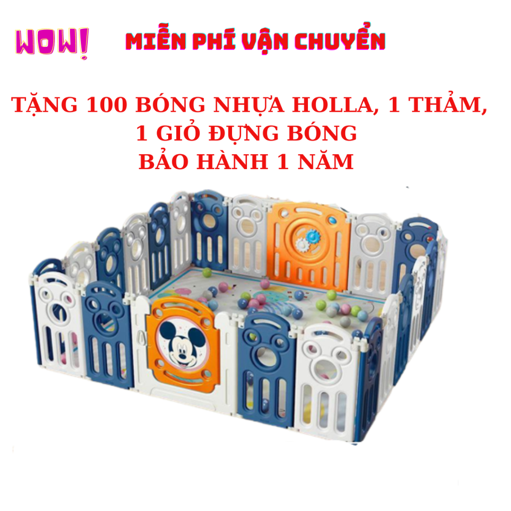 Quây cũi nhựa gấp gọn MICKEY TẶNG 100 bóng 1 thảm dày dặn 1 giỏ bóng
