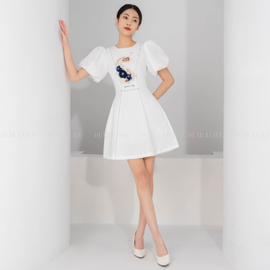 Đầm Nữ Dear Love Thêu Hoa Nổi Tay Bồng | Jasmi Dress