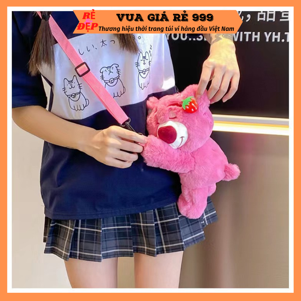 Túi đeo chéo nữ hình gấu dâu tây Teddy nhồi bông dễ thương cho bé gái giá rẻ DC687