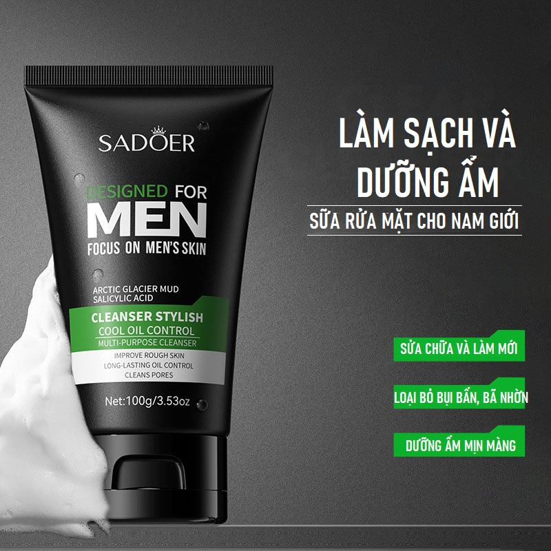 Sữa Rửa Mặt Cleanser Stylish Cool Oil Control 100g, Làm Sạch Sâu Nhẹ Nhàng Lấy Đi Lớp Bụi Bẩn, Tế Bào Chết Trên Da