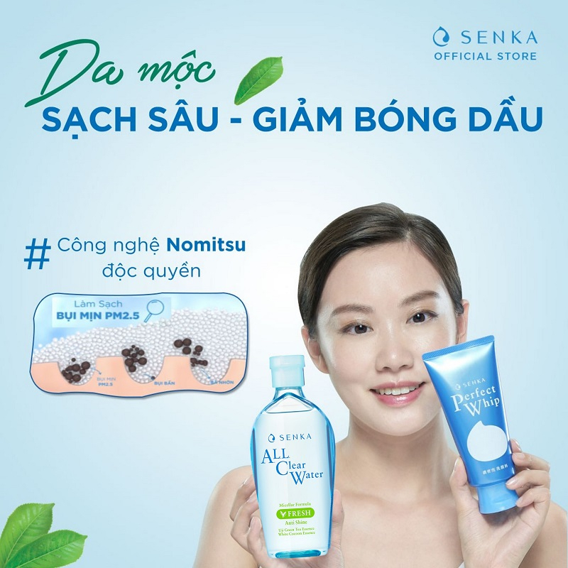 Bộ đôi làm sạch Nước tẩy trang Fresh 230ml & Sữa rửa mặt Senka Perfect Whip 120g