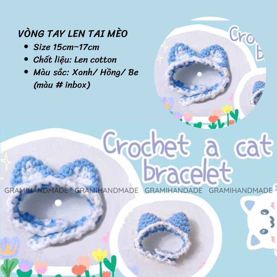 Vòng đeo tay đan len thiết kế tai mèo đáng yêu phong cách Hàn Quốc sáng tạo
