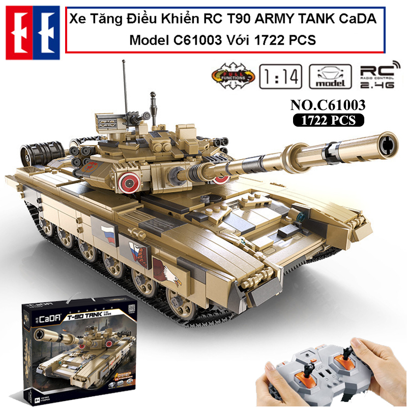 Đồ Chơi Lắp Ráp Mô Hình Xe Tăng T90 TANK Điều Khiển Từ Xa CaDA C61003 Với 1277 Mảnh Ghép
