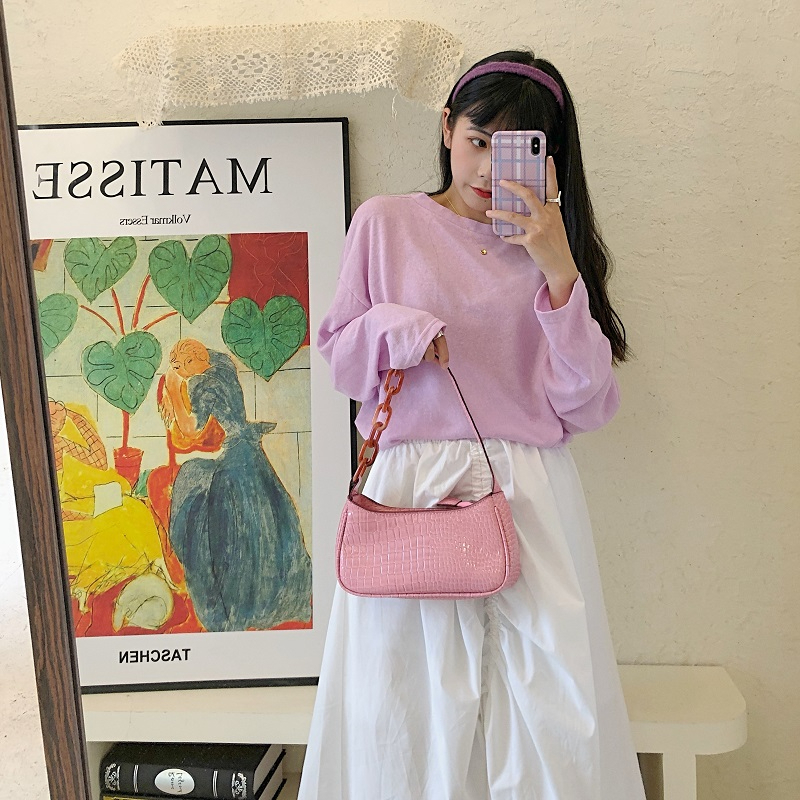 Túi Kẹp Nách Nữ Giá Rẻ Vân Cá Sấu Sang Trọng Nhỏ Xinh Tiện Lợi Dây Đeo Mắt Xích To Cá Tính Hot trend Phong Cách Hàn Quốc