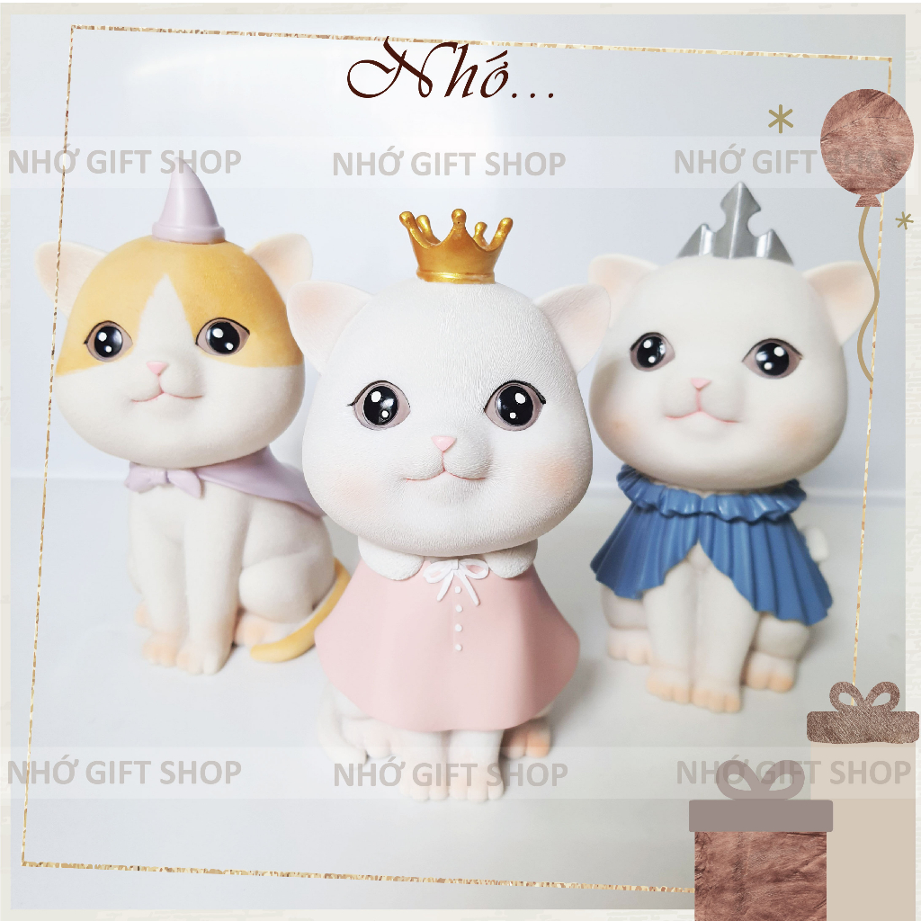 (Sẵn SG) Ống Heo Tiết Kiệm Hình Con Mèo trắng đội vương miện, áo choàng có chỗ lấy, Quà Tặng Bé Gái nhogiftshop