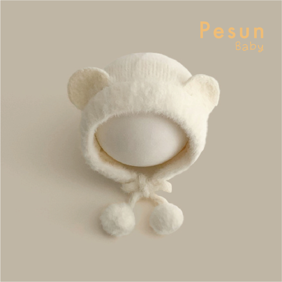 Nón Len Bông Đính Tai Gấu Giữ Ấm Cho Bé