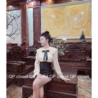 Áo sơ mi thêu cổ nơ đá QP