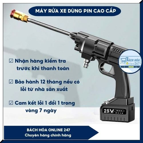 [Bách hóa online 247] Máy Rửa Xe Dùng Pin Áp Lực Cao Loại 1 - Tặng khăn lau và bao tay, bảo hành 12 tháng