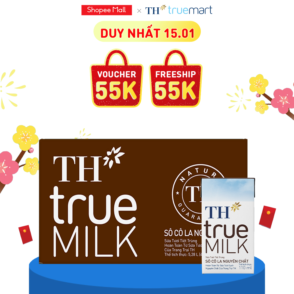 Thùng 48 hộp sữa tươi tiệt trùng sôcôla nguyên chất TH True Milk 110ml