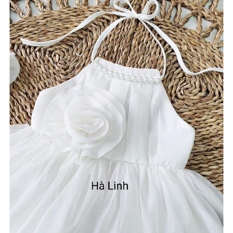 Đầm công chúa bé gái, váy 2dây cổ yếm ngọc cho bé chụp ảnh, thôi nôi.