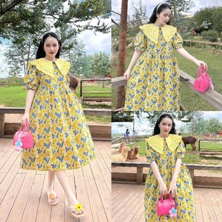Váy Thô Hoa Babydoll Phối Cổ Bèo Siêu Xinh 2 Màu