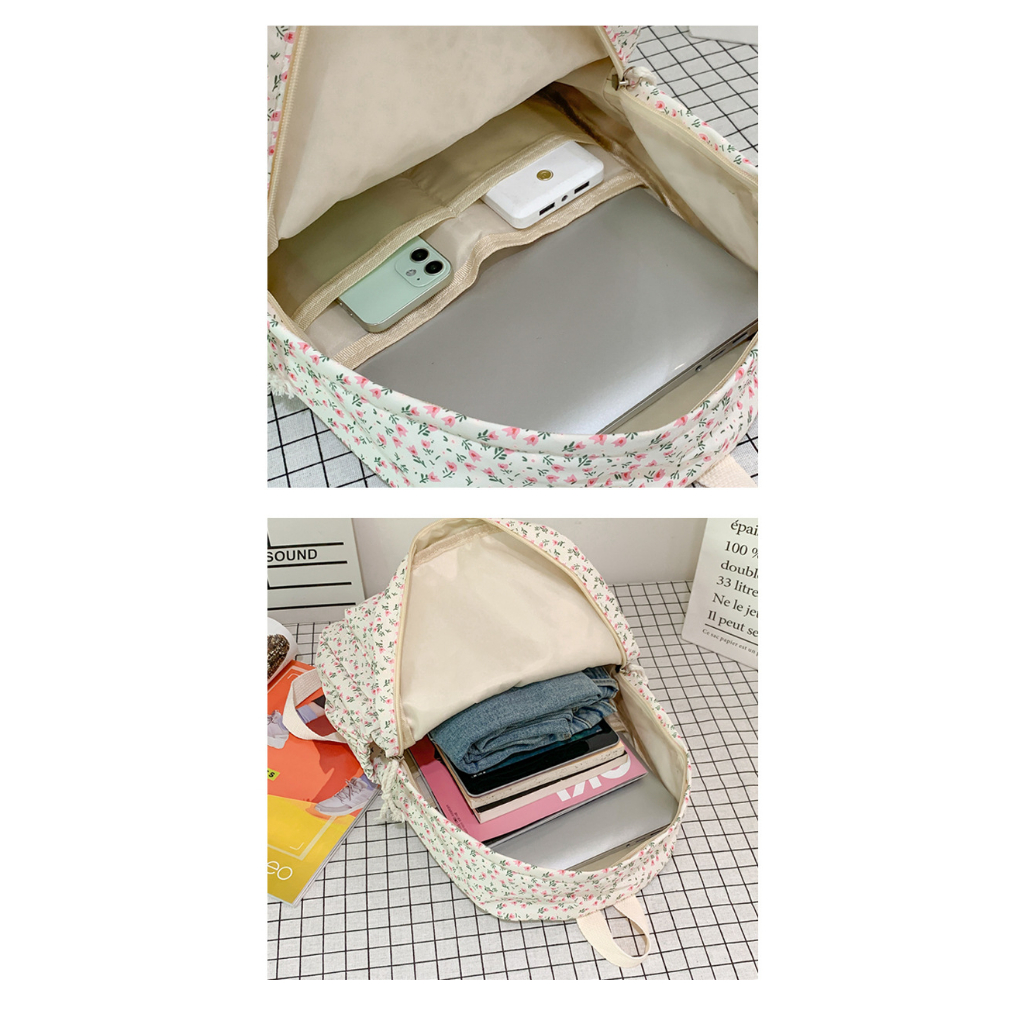 Balo đi học hoa nhí vintage trắng nhiều ngăn vừa laptop vải dù chống thấm phong cách ulzzang unisex BAL25 Zavana