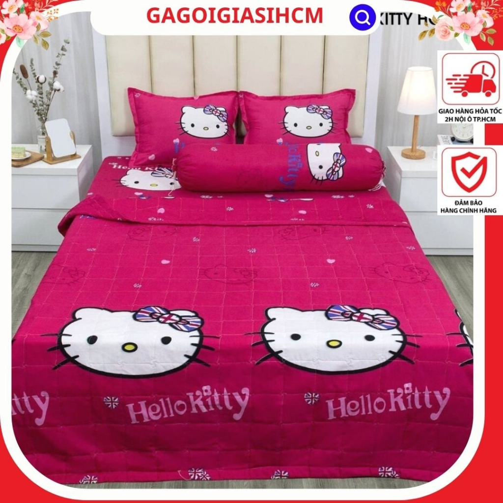 Bộ ga gối 1m5x2m chọn mẫu ngay trên bài đăng, kitty hồng