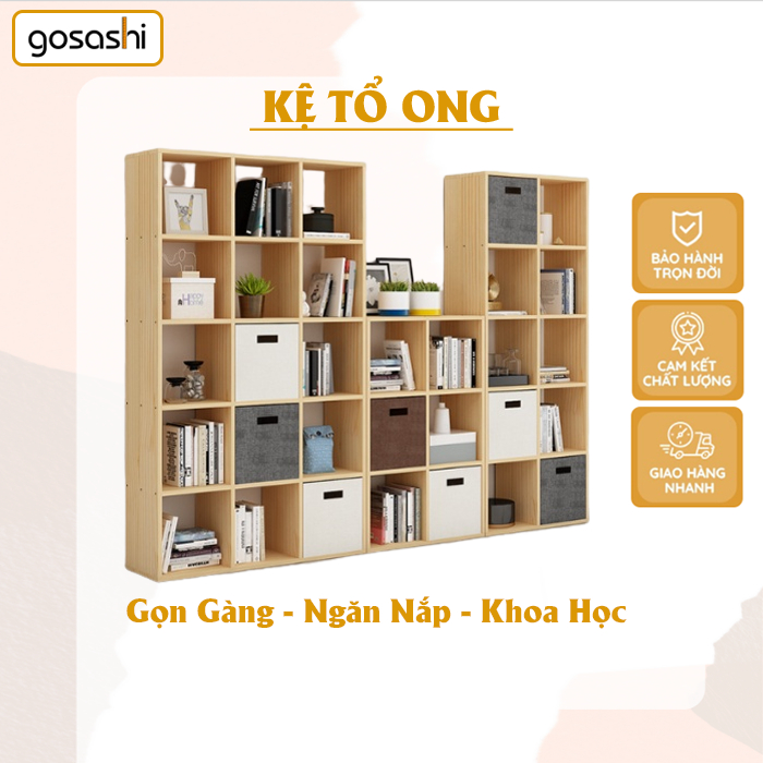 Kệ gỗ tổ ong đa năng màu trắng hiện đại sang trọng lắp ghép tiện dụng (Màu Vân Gỗ)
