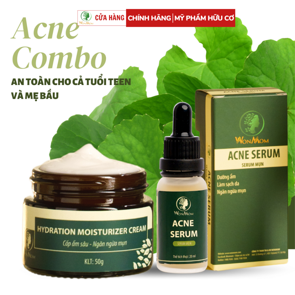 Combo serum và kem dưỡng da mụn WonMom