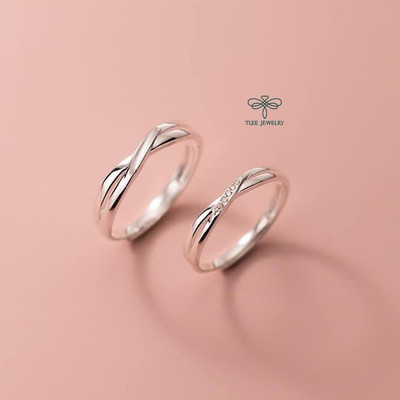 Nhẫn bạc đôi TLEE mẫu thắt chéo đính đá nam nữ freesize TleeJewerly ND0213