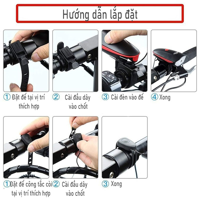 Đèn Xe Đạp Tích Hợp Còi Chống Nước Có Thể Sạc Lại Qua Cổng USB