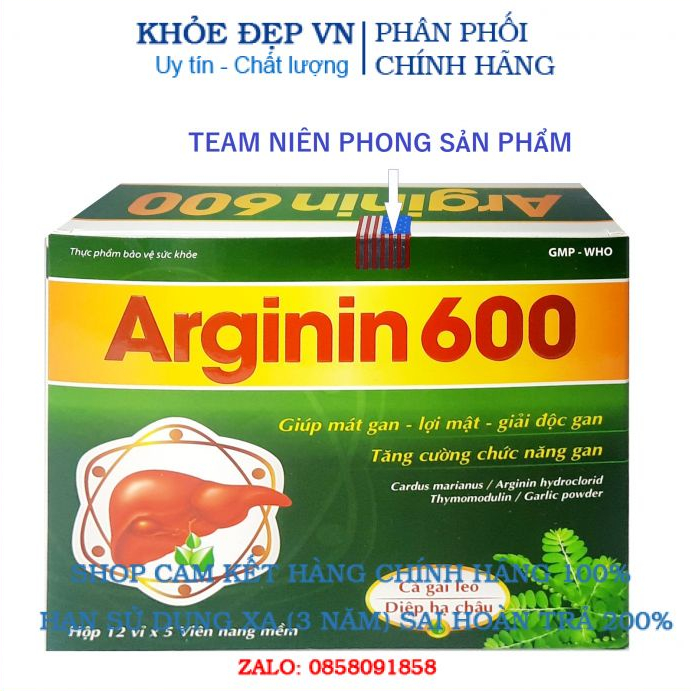 Viên uống Arginin 600 - Tăng cường chức năng gan - Hộp 60 viên