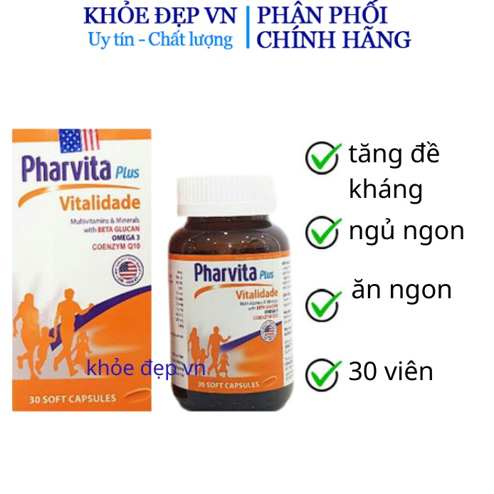 Viên uống Vitamin tổng hợp Pharvita Plus - Bồi bổ cơ thể, tăng sức đề kháng - Lọ 30 viên