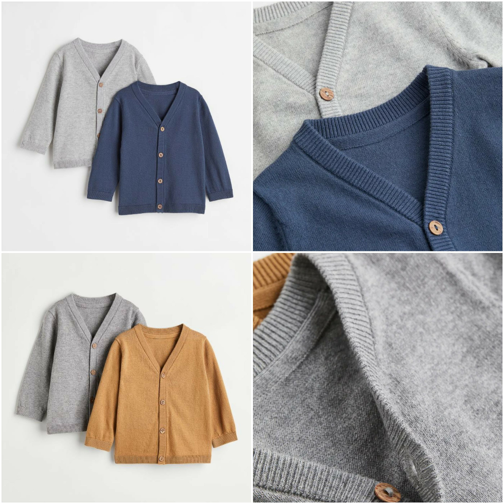 Set 2 áo len cardigan bé trai xanh xám HM H&M_hàng chính hãng authentic
