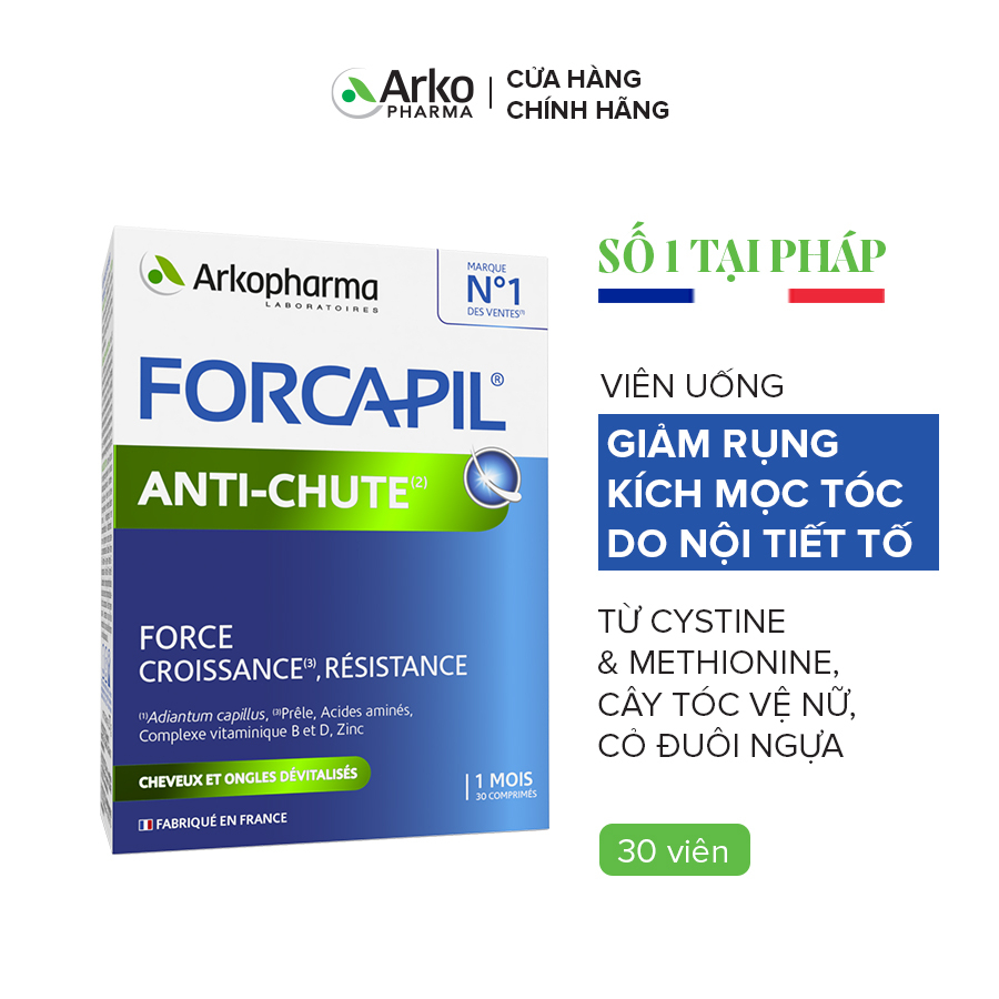 Combo 2 hộp Viên uống giúp giảm rụng, kích thích mọc tóc Arkopharma Forcapil Anti-chute 30 viên/hộp