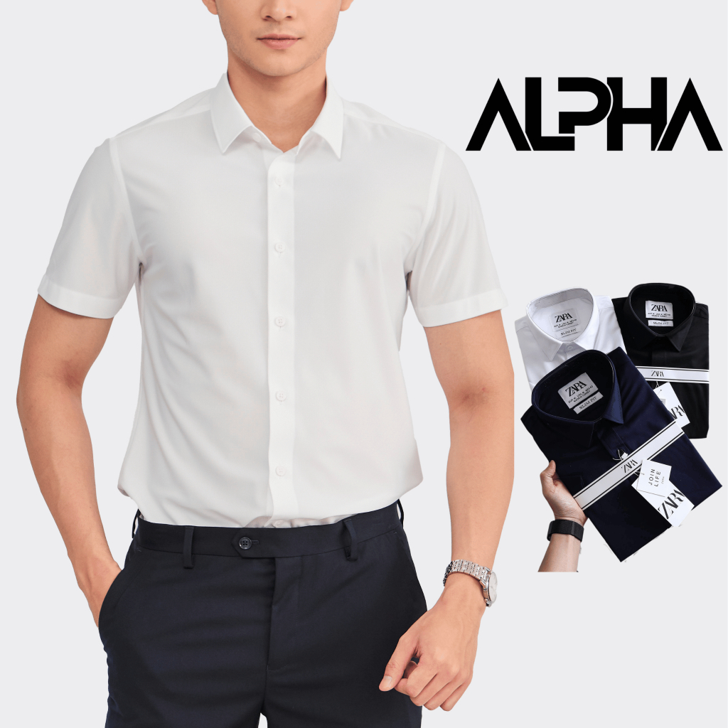 Áo sơ mi nam ngắn tay trơn GEN ALPHA form regular, vải lụa chéo đẹp hạn chế nhăn, màu sắc thanh lịch, hiện đại