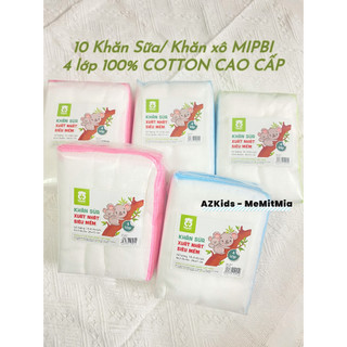 Gói 10 khăn sữa / khăn xô mipbi xuất nhật 100% cotton tự nhiên cho trẻ sơ sinh