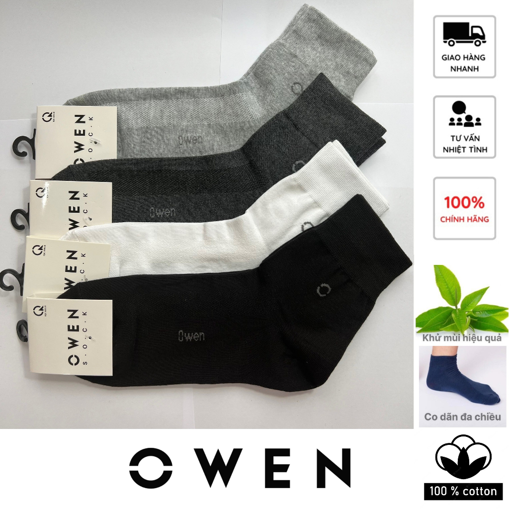 Tất nam cao cấp OWEN trơn cổ trung - 100% cotton