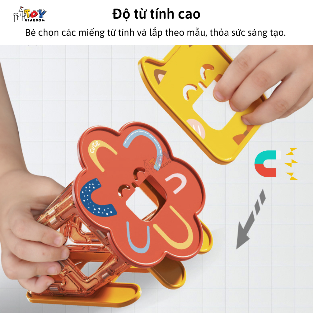 Xếp Hình Nam Châm Thông Minh Ahihi 40, 60, 80 Chi Tiết Magnetic, Có Sách Hướng Dẫn Đi Kèm, Giúp Bé Sáng Tạo
