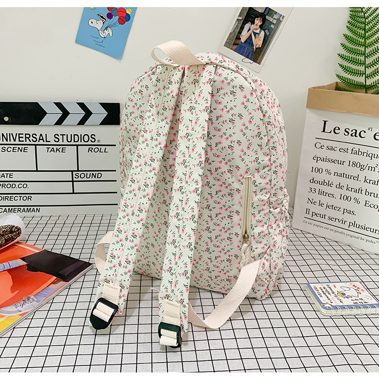 Balo đi học hoa nhí vintage trắng nhiều ngăn vừa laptop vải dù chống thấm phong cách ulzzang unisex BAL25 Zavana