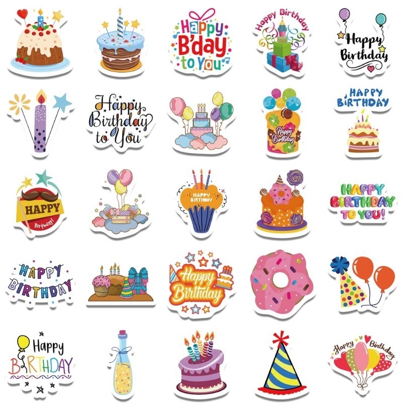 Set combo miếng dán sticker Happy Birthday chúc mừng sinh nhật dán nón mũ bảo hiểm laptop vali sổ đàn guitar điện thoại