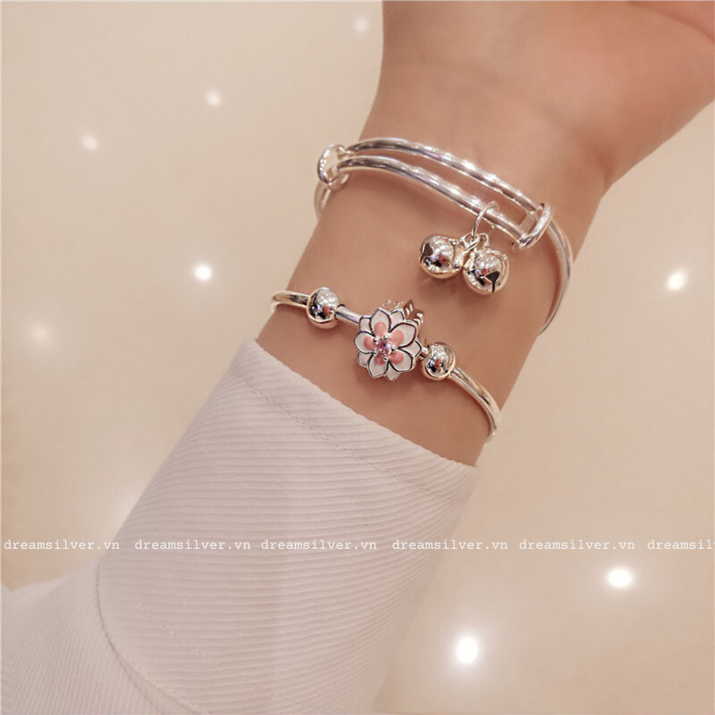 Lắc Tay Mạ Bạc Dreamsilver Kiểu Dáng Pandor Hoa Anh Đào Đơn LT6