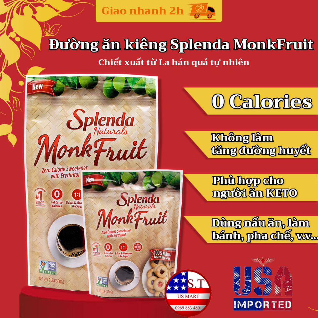 (Keto) Đường La Hán Quả Splenda Monkfruit Naturals 1,36kg của Mỹ