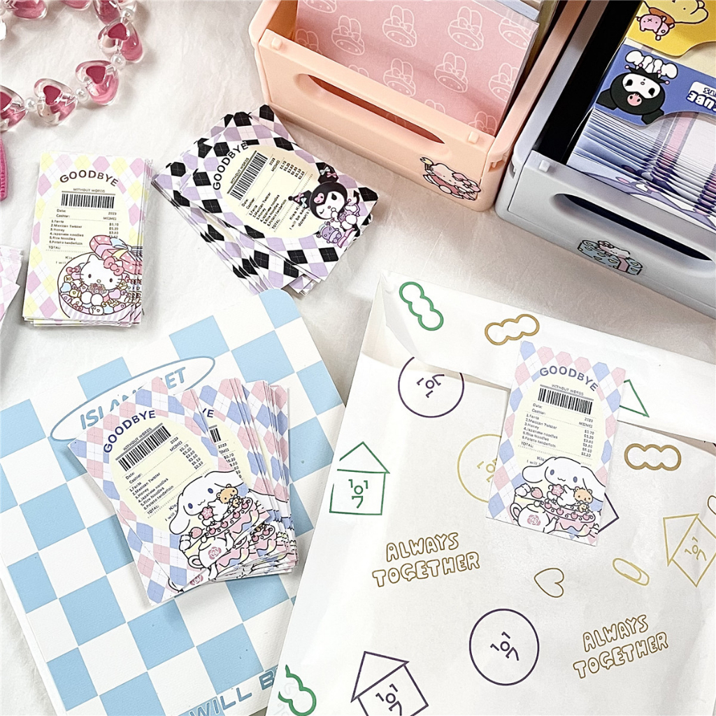 Set 20 Sticker Hình Dán Niêm Phong và Card Thẻ Giấy Trang Trí Goodbye Kuromi Melody Cinnamoroll