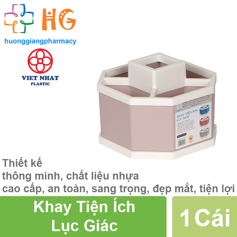 Khay tiện ích lục giác 5 ngăn để bàn nhựa Việt Nhật khay đựng đồ đa năng màu xinh xắn 1337
