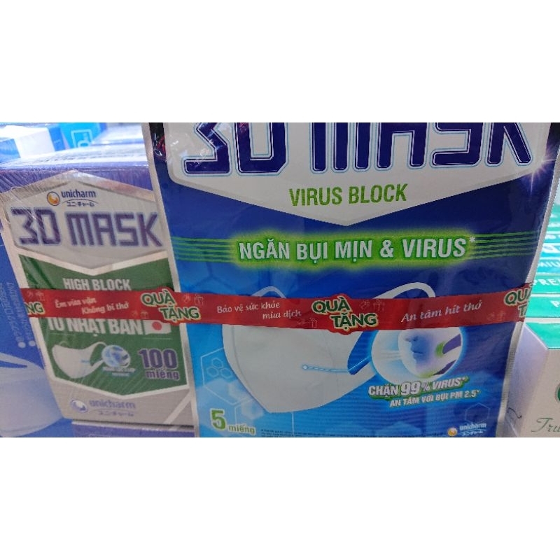 Hộp 100chiếc khẩu trang unicharm 3D mask block virus mẫu mới