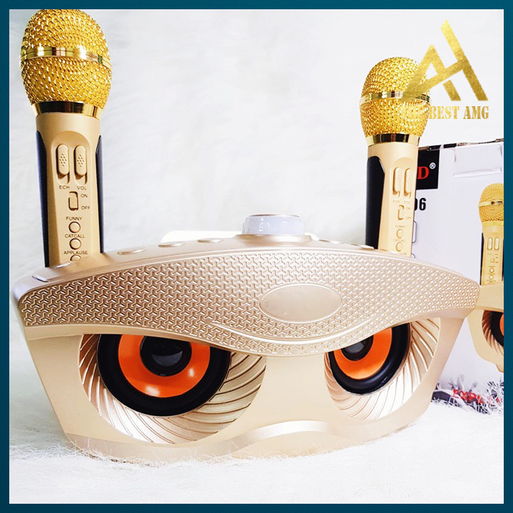 Loa Karaoke Bluetooth 2 Mic Không Dây Di Động SD-306 Mắt Mèo - Loa Nghe Nhạc Bass Cực Mạnh Thiết Kế Đẹp