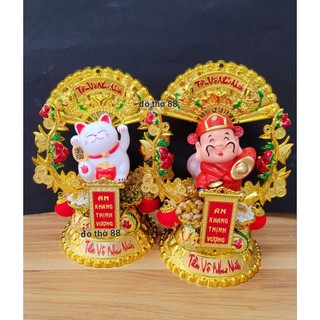 Tháp ngũ đậu thần tài đỏ- mèo trắng cao 22cm ngang 18cm